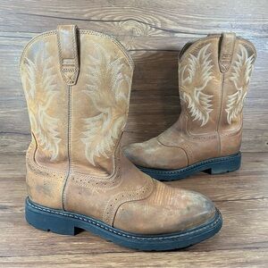 Ariat Sierra Saddle Brown Leather Pull-On Cowboy Boots Men’s Size 10.5 Shoes